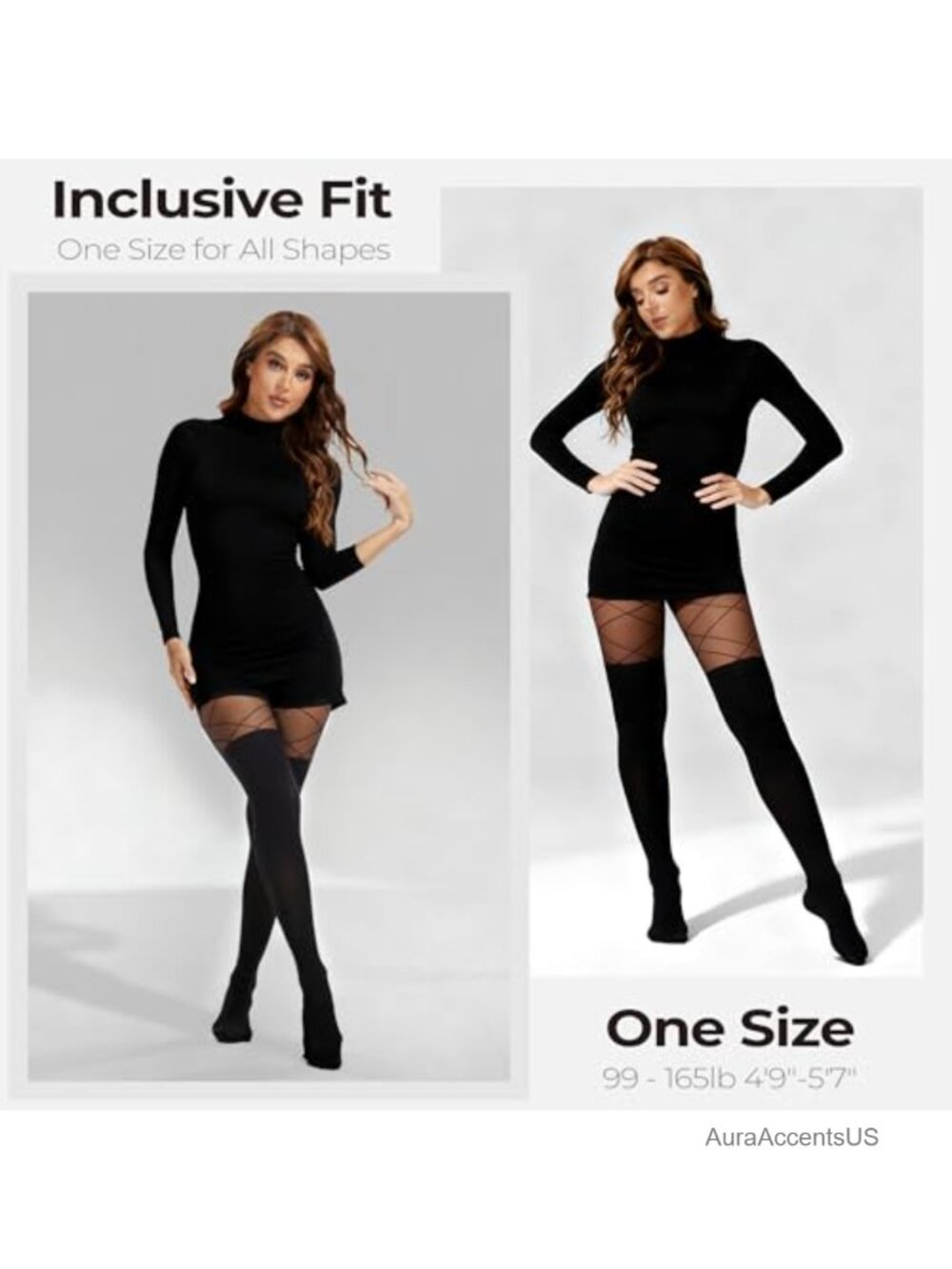 Faux Thigh High Tights Fishnet Gothic Pantyhose High Waist Over-The-Knee - Picture 4 of 5
